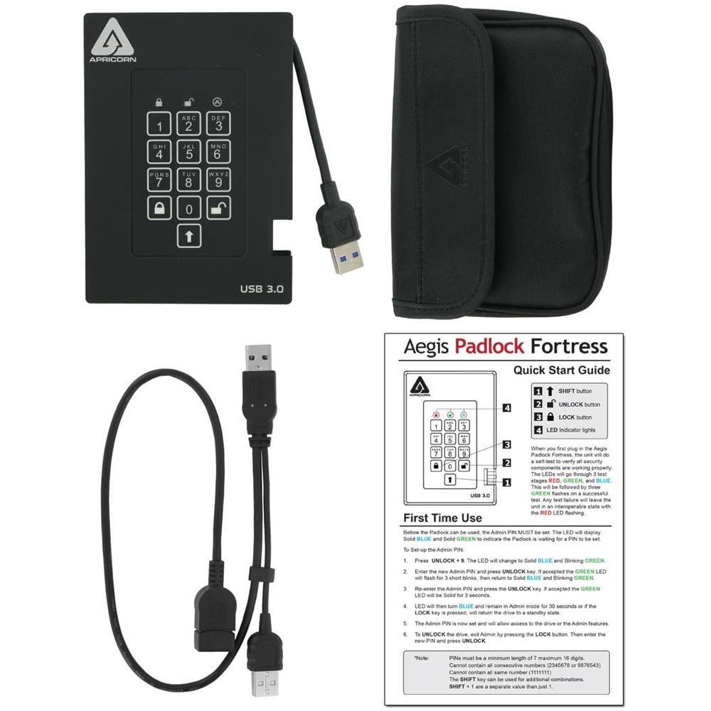 Aegis Padlock Fortress 256GB, 256 GB, USB 3.0, 180 MB / s, Nero, Antipolvere, Resistente all'acqua, -40 - 70 °C - Foto 2